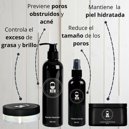 Kit Piel Grasa: Mate, Anti-brillo, Anti-Acné, Reducción Poros y Puntos Negros